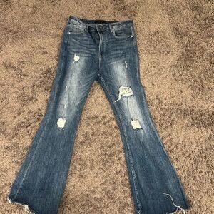 Risen High Rise flare distressed raw hem 15/32